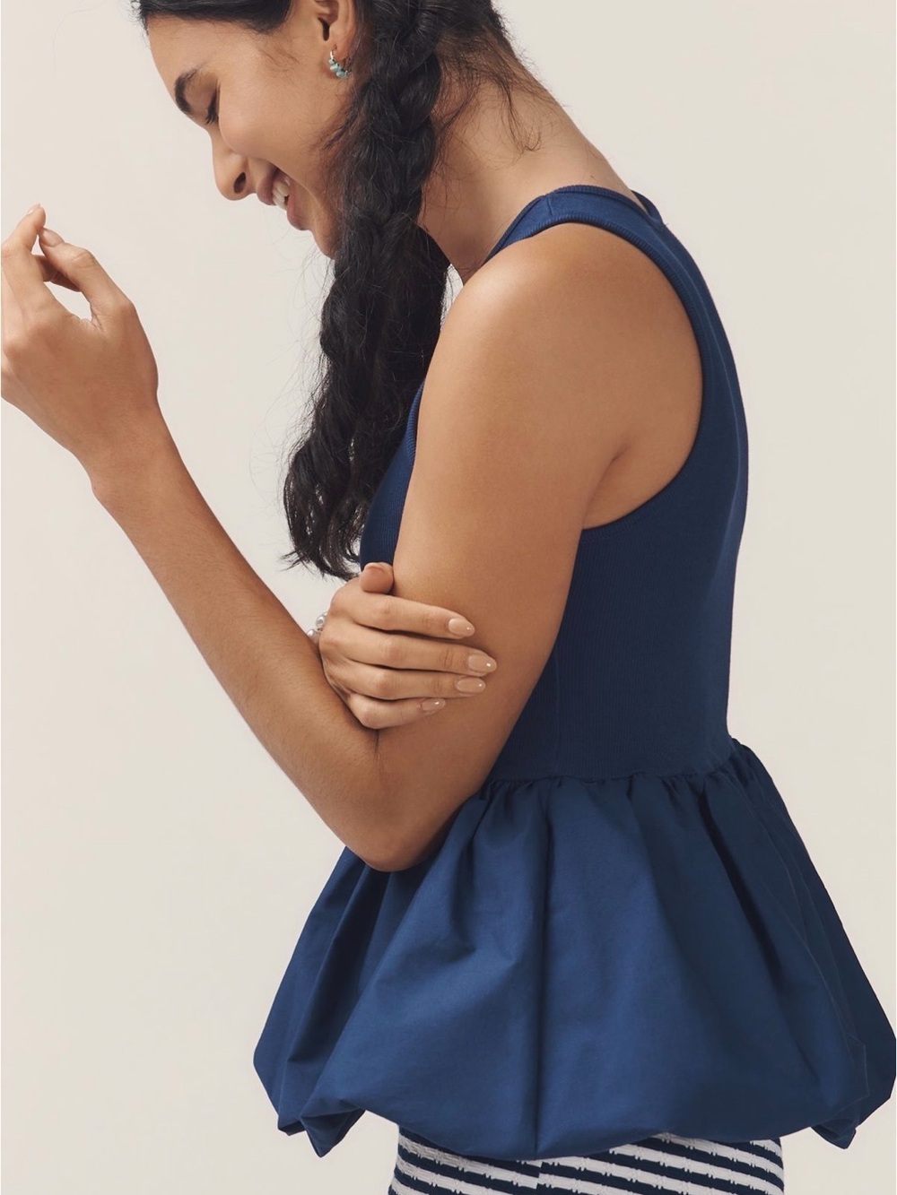 Anthropologie Maeve Navy Peplum Tank Top - Petite XL